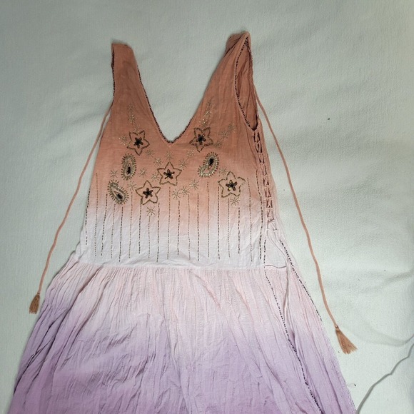 Free People Tunic Top Dress Bali Birdi Embroidered Open Tie Back Cottagecore - Picture 13 of 16